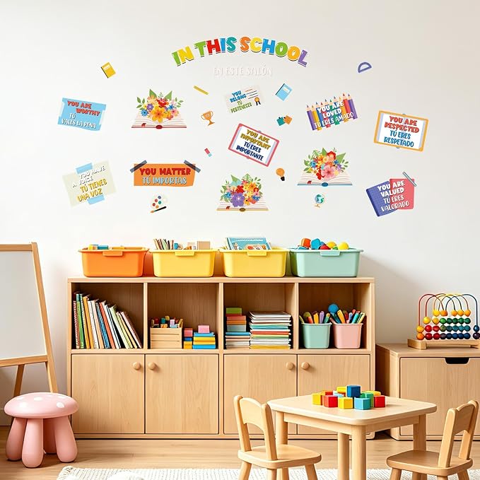 LHIUEM Positive Self-Affirmations Wall Sticker in This School Wall Decal | Inspirational Quote Window Clings Colorful Mental Health Therapy Decoration Bulletin Board Vinyl Sticker for Classroom