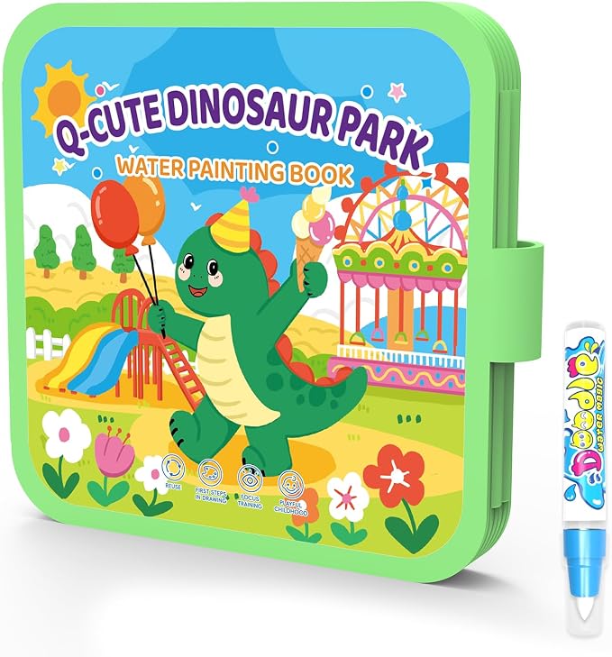 KONLE Reusable Water Painting Books, 10 Pages Dinosaur Coloring Books | Mess Free Coloring Book for Toddlers 1-3, Travel Gift for Boys & Girls, Educational Art Activity, Montessori Art