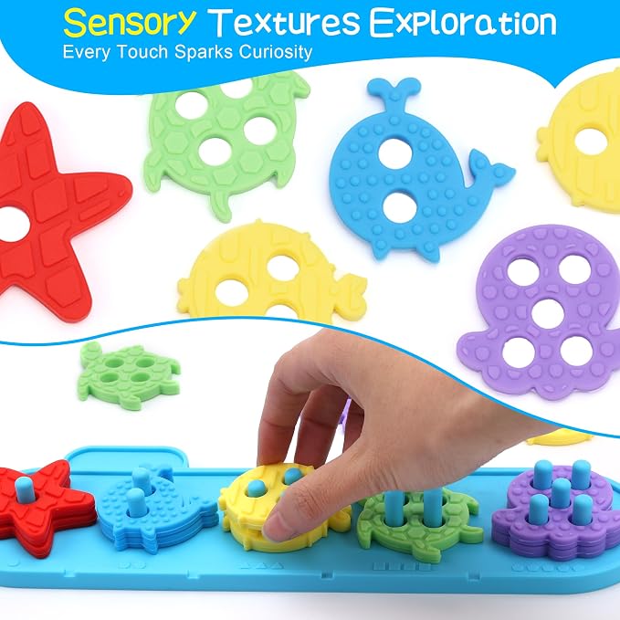 Montessori Sensory Stacking Sorting Toys for Toddlers 1-3 | Soft textured blocks offer rich tactile sensory play for babies