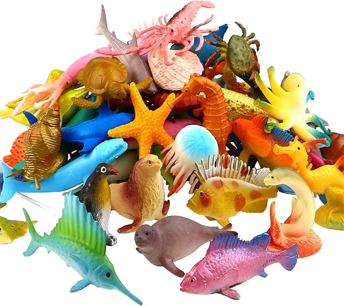 52 Pack Ocean Animal Toys for Kids, Mini Sea Creature Figures | Realistic sea life figures for bath play, water tables, sensory bins, school projects, party favors, and cake toppers