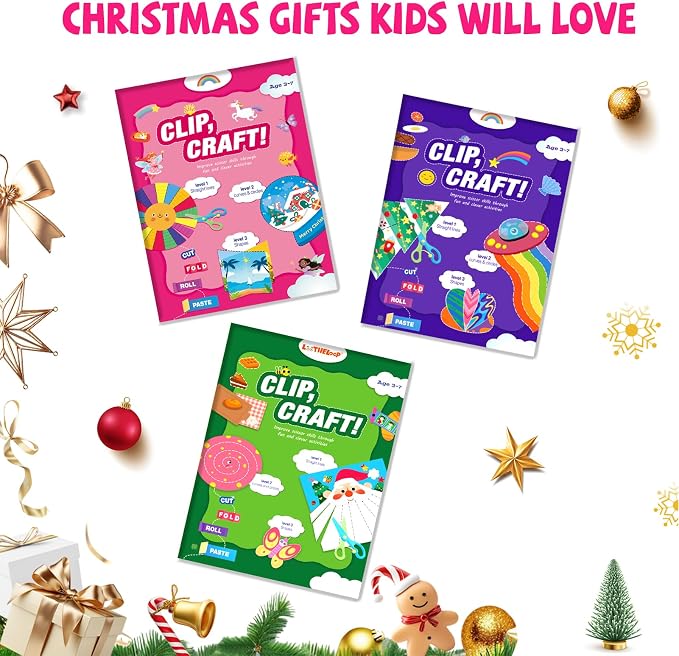 Toddler Scissor Skills Activity Book, Art Supplies and Crafts for Kids 4-6 | Fine Motor Toys Game, 2 Safety Scissors, Easter Christmas Birthday Gifts for Kids Little Boys Girls, Preschool Snip Learning