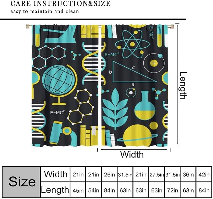 Science Bedroom Curtains, Chemistry Science Pharmacy Research Blackout Rod Pocket Window Drapes for Childs Girls Boys Bedroom Living Room Home Set 2 Panels,42x54 Inches
