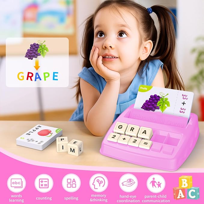 DEGIDEGI Educational Toys for Kids Ages 3-8, Matching Letter Spelling Game ABC Learning, Learning Toys for 4-7 Year Old Girls,Christmas Birthday Party Gifts for 3 4 5 6 7 8 Year Olds Girls Pink