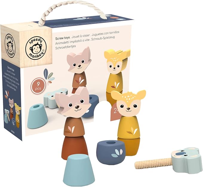 Wooden Screw Toys for Toddlers 24m+ Animal Nuts Bolts Set | animal shapes, screw twist pieces, nuts and bolts for kids, preschool toys, STEM threading problem solving, fine motor, build