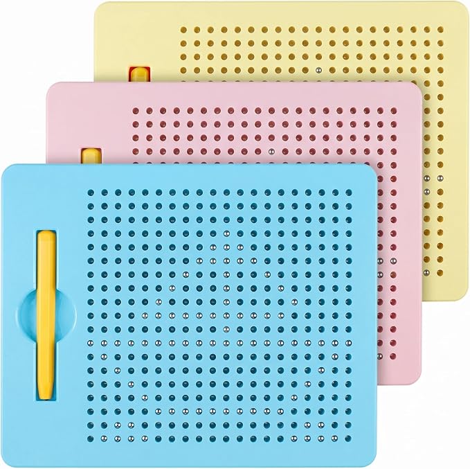 Yexiya 3 Pcs Magnetic Drawing Board for Kids, Toddler Travel Drawing Kit Magnet Sketch Thread Board with Stylus Pen and Beads Toy for Child Quiet Time Activities (7 x 8.5 Inches,Multicolor 4)