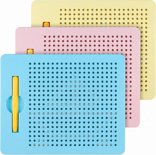 Yexiya 3 Pcs Magnetic Drawing Board for Kids, Toddler Travel Drawing Kit Magnet Sketch Thread Board with Stylus Pen and Beads Toy for Child Quiet Time Activities (7 x 8.5 Inches,Multicolor 4)