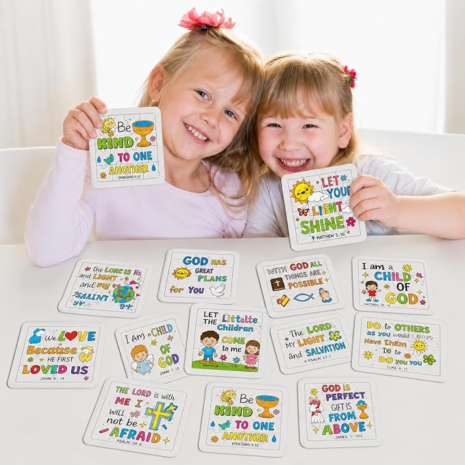 Cinrobiye 24 Pcs Christian Coloring Jigsaw Puzzle Crafts Bulk DIY Religious Inspirational Bible Activities Jesus Loves You Faith Art Projects for VBS Sunday School Church Party Favors