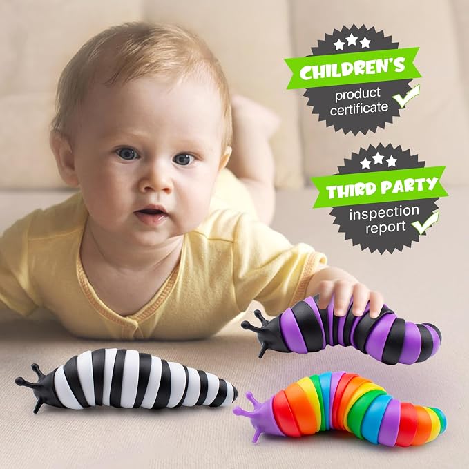 Cevioce 3PCS Slug Fidget Toys for Kids & Adults Children Toddlers Sensory Toys for Kids 3+ Autism Toys Autistic ADHD Travel Toys Teens Gifts for Kids Boys Girls Easter Basket Stuffers for Kids