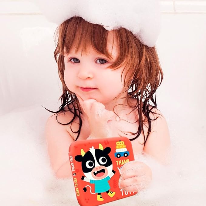 merka Baby Bath Books for Toddlers, 4 Pack Waterproof Bathtime Books, Bath Toys Floatable in Bathtub, Learn to Say Thank You, Sorry, Hi Bye, Please