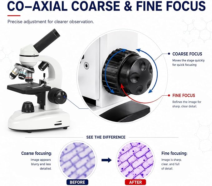 Microscope for Adults Students, 100X-2000X Metal STEM Microscope Kit | Dual LED Illumination, Complete Compound Microscope Kit for School Lab, Homeschool with Slides Set, Phone Adapter & Case Bag