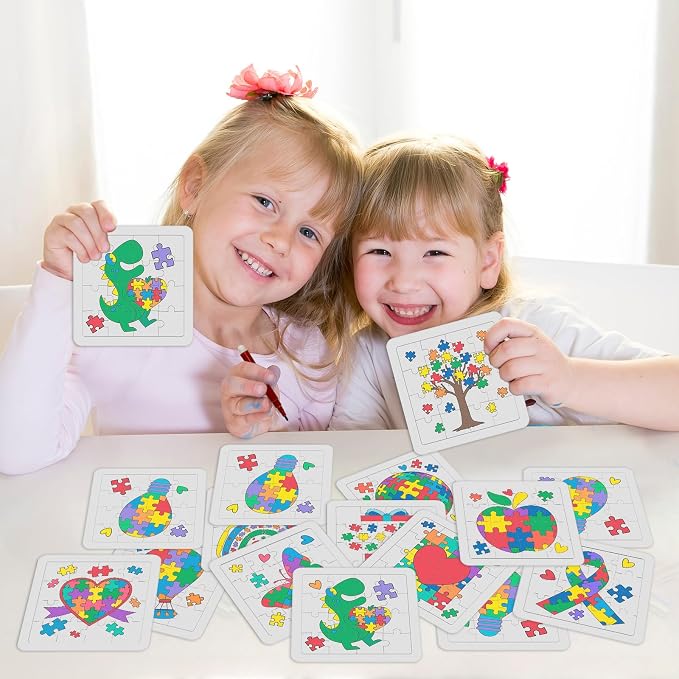 Cinrobiye 24 Pack DIY Coloring Puzzle Craft Kit, Color Your Own Blank Puzzle Set, Puzzle Art Activity for Classroom Crafts, Group Projects, Party Favors, Therapy Activities and School Supplies