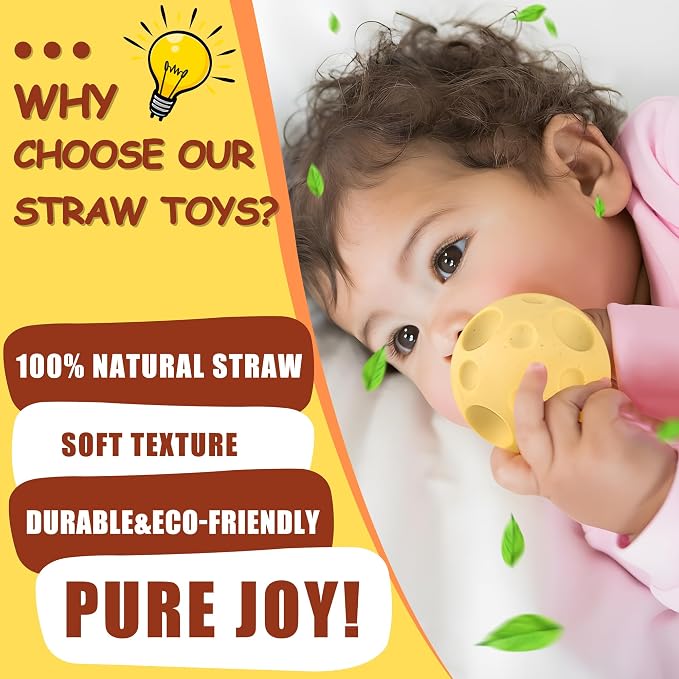 Sensory Balls for Babies - 6 Pack, Ball for Toddlers 1-3, Soft & Textured Montessori Baby Toys 6 to 12 Months, Wheat Straw Toddler Balls for Infant Development