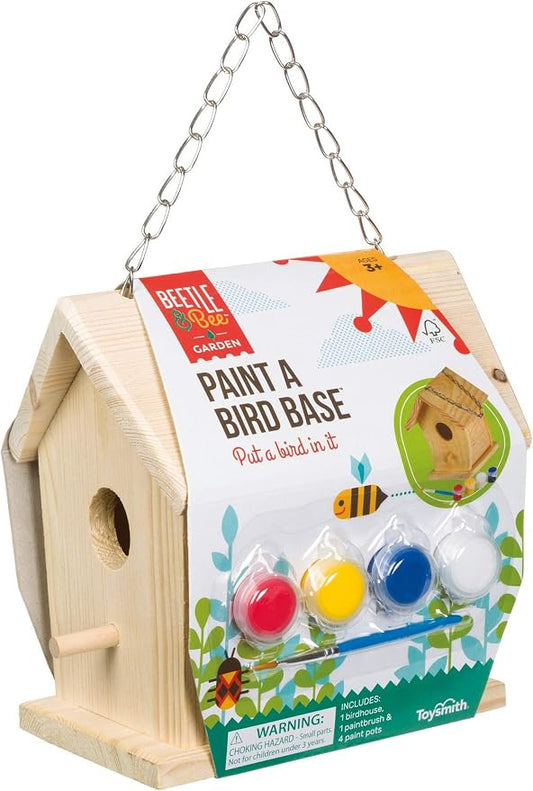 Beetle & Bee Bird House Kit for Kids, Build A Wooden DIY Outdoor Craft Set | Birdhouse Kits For Kids To Build, Paint Your Own Wooden Bird House Craft With 4 Colors, Brush, Glue, 7 Pieces, Chain, Ages 5+