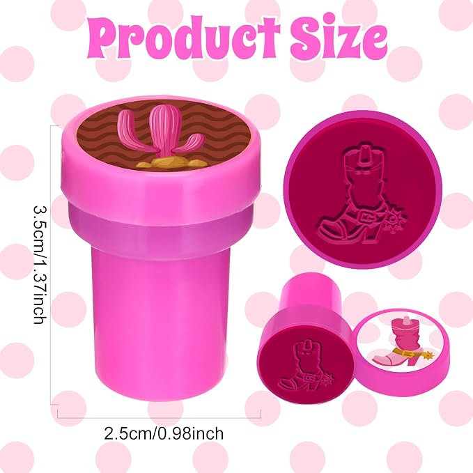 Cinrobiye 24 Pcs Pink Western Cowgirl Stampers Party Favor Set, Cute Cowboy Cowgirl Stamps for Kids Birthday Party, Classroom Rewards, Carnival Prizes, Goody Bag Fillers, Western Rodeo Party Supplies