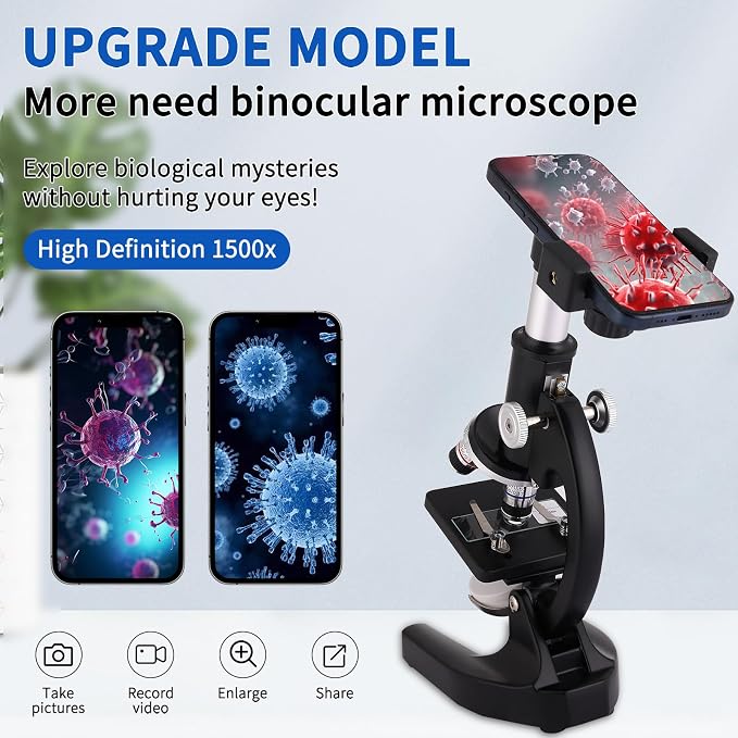Microscope for Kids & Adults,40X-2000X Microscope with Phone Adapter & Slides Set,Suitable for Students School Lab and Home Education