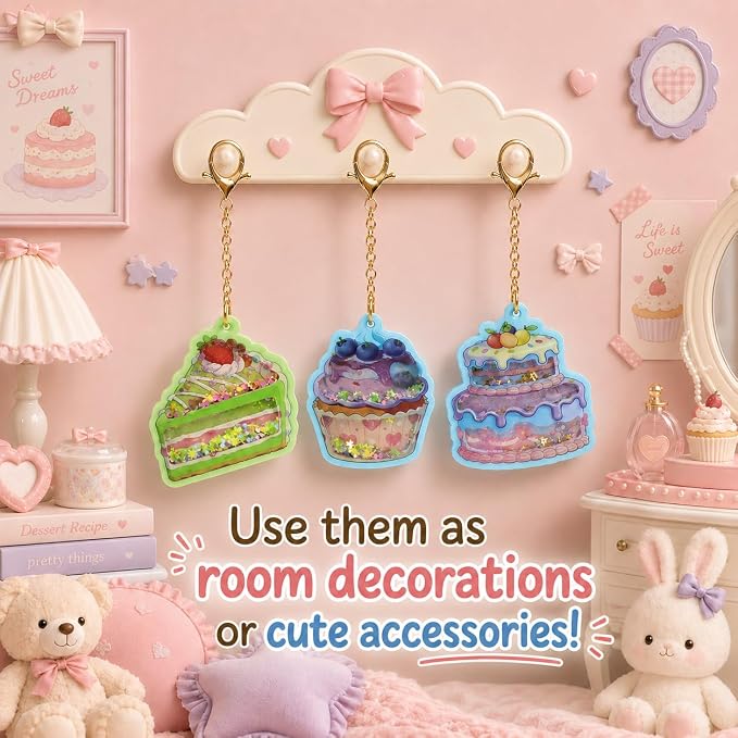 DIY Glitter Craft Kit with Keychains - Mess-Free Arts and Crafts for Kids Ages 4-8, Fun Shake-It Activity, Creative Travel Toys, Party Favors & Birthday Gifts for Girls 4-9