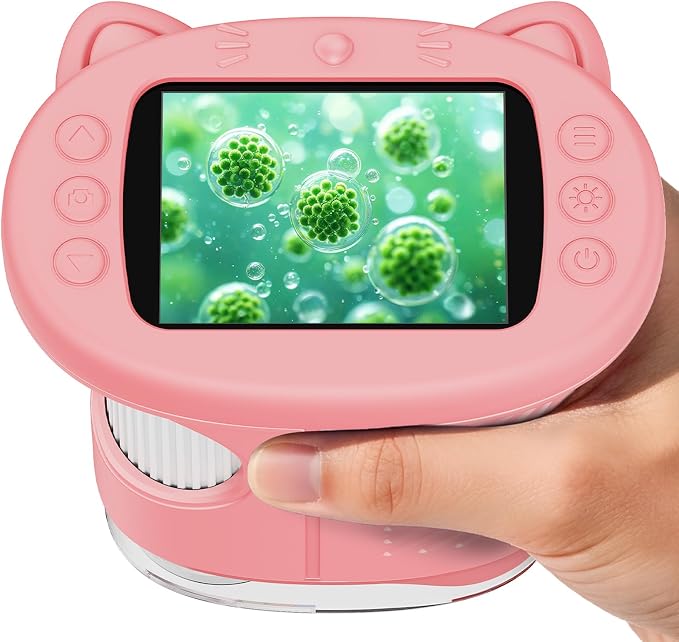 SEEKID Kids Microscope,1000X Handheld Digital Microscope (Pink) | 2.4" IPS Screen | Rechargeable Handheld | 8 LED Lights | STEM Toy for Exploring Science | Ages 5–12