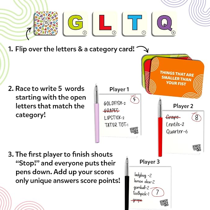 Skillmatics First to 5 – Board & Card Category Game with a Twist | Perfect for Parties, Family, Game Night, Quick Thinking, Gifts for Kids, Teens & Adults, Ages 8, 9, 10 & Up, 2–8 Players