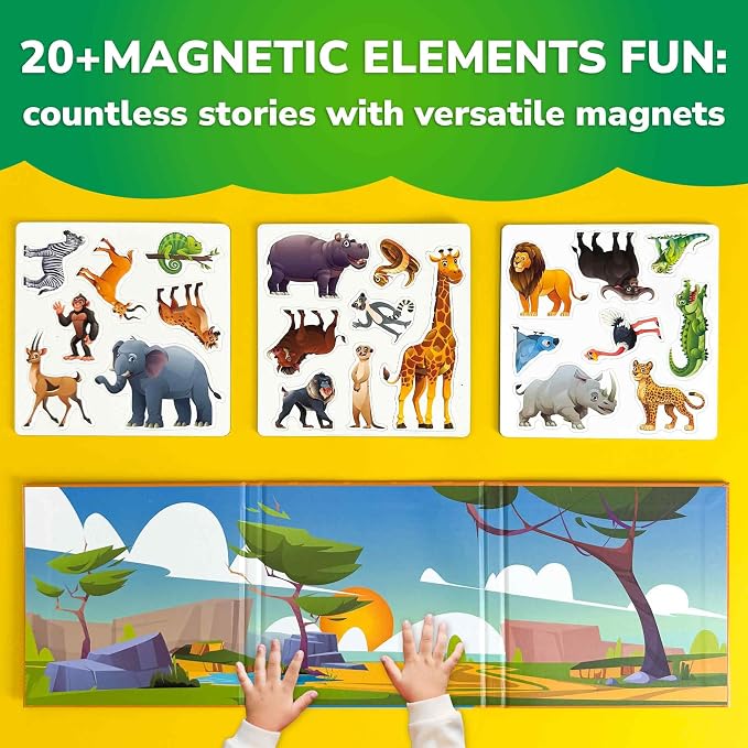 Travel Magnetic Puzzles for Toddlers 1-3 - 20+Pcs Toddler Puzzles Ages 2-4 | Africa Magnet Puzzles with Extra-Long Play Book - Strong Magnets for Car Activities - Travel Toys for Kids Ages 3-5