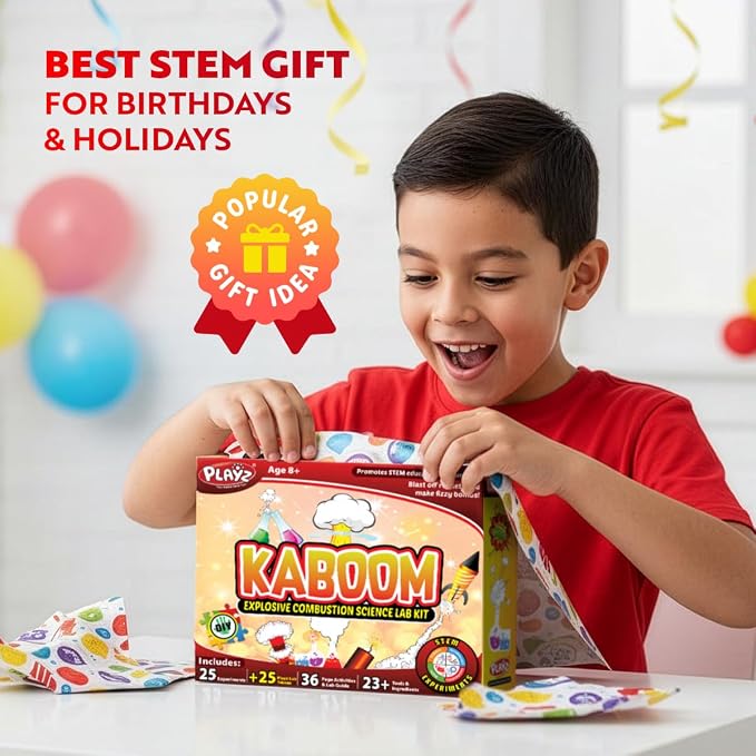 Playz Kaboom! Explosive Science Kit for Kids Age 8-12, Kids Chemistry Set | Learning & Education Toys, Best Gifts for Boys, STEM Projects Educational Science kits w 50+ Science Experiments for Kids