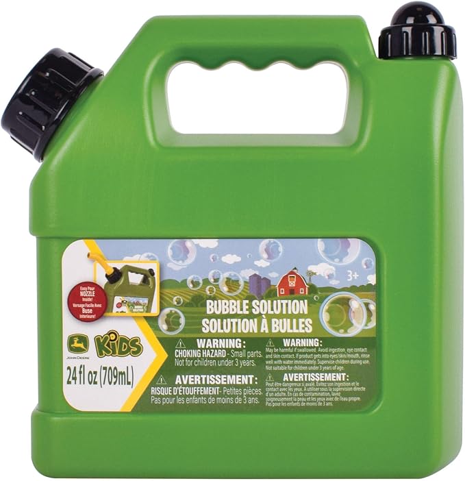 John Deere Bubble Can 24 oz Bubble Refill - Pouring Spout - Ages 3+ Years | Plastic Construction, Green And Yellow, Includes Wand, Non Toxic Formula, Phthalate Free, For Bubble Mower Toys