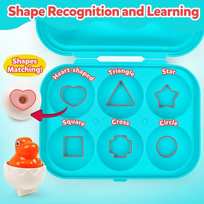 Dinosaur Easter Egg Toys for Toddlers 1-2,Montessori Geometric Eggs Sensory Educational Learning Fine Motor Puzzle Matching Games Easter Basket Stuffers Gifts for Kids Boys Girls