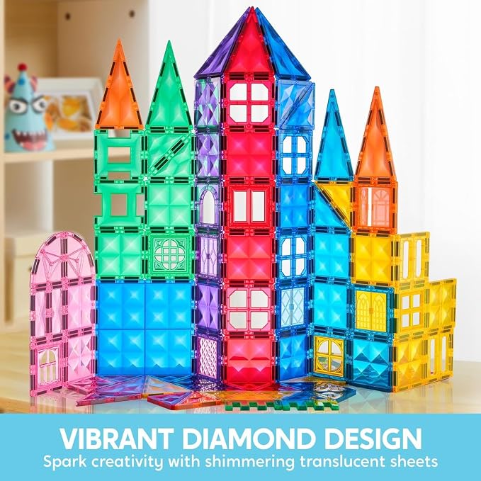 SYNCFUN 110PCS Magnetic Building Tiles - 3D Magnet Tiles with Vehicle - Construction Blocks Set for Kids - STEM Sensory Learning Educational Toys Birthday Gift for 3 4 5 6 7 Year Old