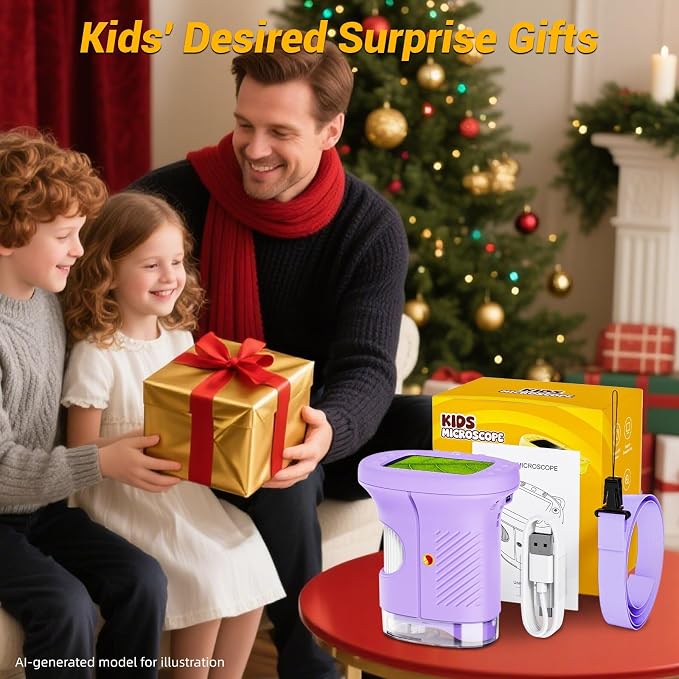 2.4" Screen Pocket Kids Microscope: 1000X Handheld Microscope for Photo and Video - Portable Science Kits STEM Toys – Christmas/Birthday Gifts for Girls & Boys Ages 3-12(Purple)
