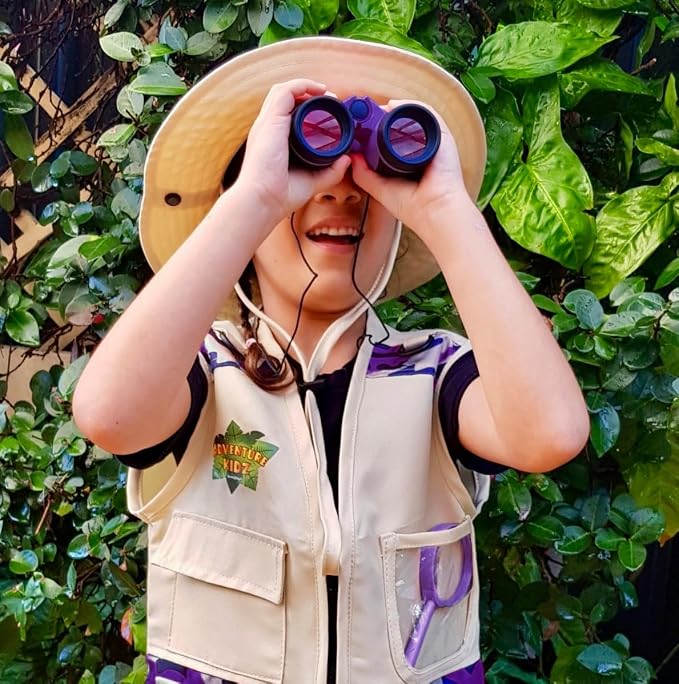 Purple Adventure Kidz Outdoor Exploration Kit | Children's Binoculars with Case, Flashlight, Compass, Fox Whistle, Magnifying Glass, Backpack