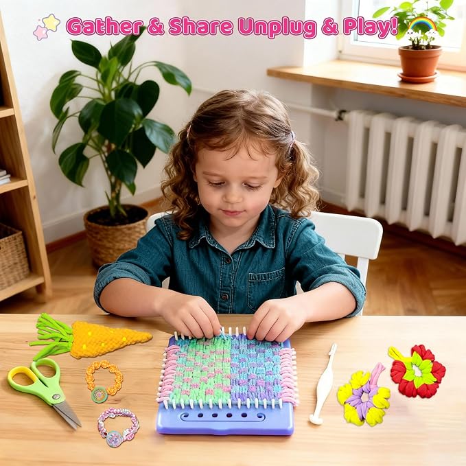 Weaving Loom for Kids, Friendship Bracelet Making Kit, Craft for Girls 6-12 | Birthday Gifts Party Creative DIY Toy for Little Girls, Easy Potholder Loom Knitting Kits, Rainbow Loops Weaving Set