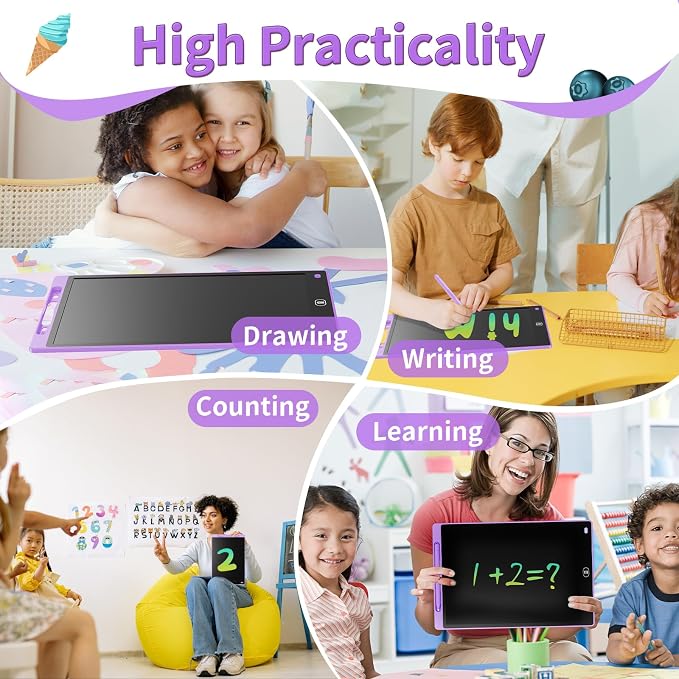 Genialba LCD Writing Board 8.5 Inches, Colourful Electronic Tablet, Portable Erasable Drawing Board, Graphic Tablet for Children's Games 3 4 5 6 7 Year Old Kid Boys Girls (Purple)