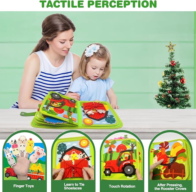Busy Book for Toddlers, Montessori Toys Busy Board for Toddlers, Birthday Gifts for Boys & Girls, Quiet Activity Book with Life Skills, Cognition, Sorting - Autism Sensory busy book, Travel toys