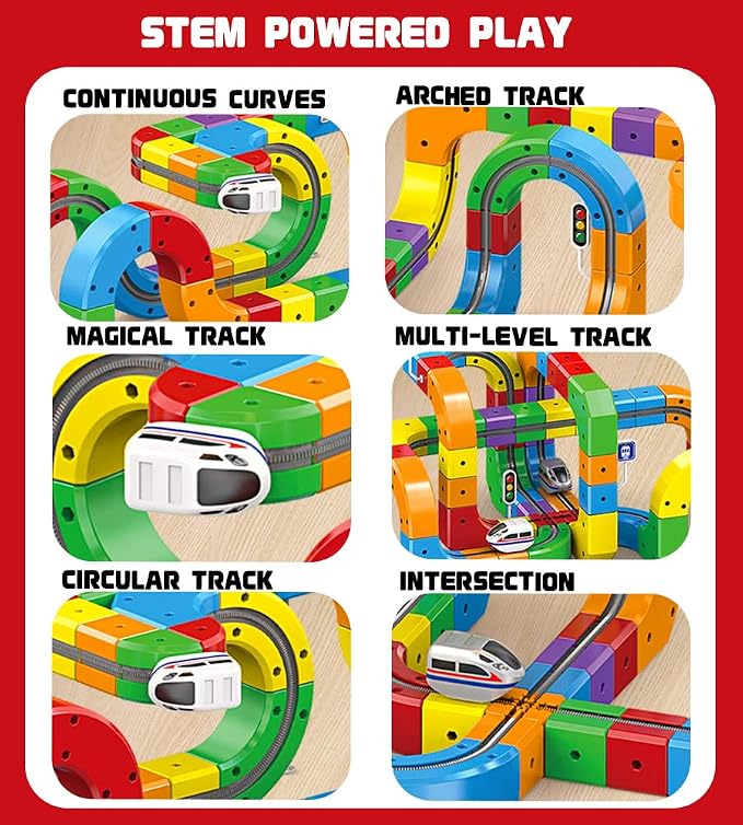 Electric Train Set for Kids Ages 3-8 - Modular 3D Flexible Race Track Building Toy with Gravity-Defying 360° Movement, STEM Learning Fun Gift (66 pcs Starter Set)