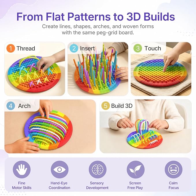 Silicone Sensory Activity Board for Toddlers Fine Motor Skills Fidget Toys | Kids calming noodles threading board eases anxiety ADHD autism portable classroom airplane office gift for adults all ages