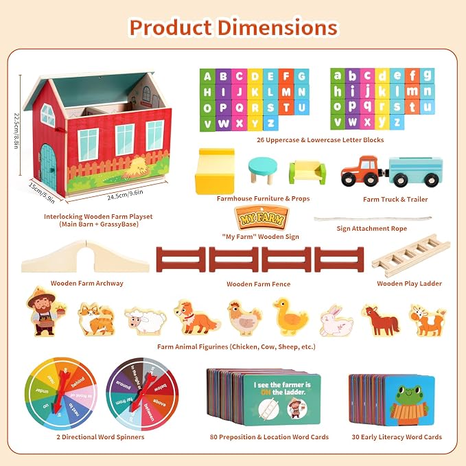 INIFEIDALA Montessori Farm Dollhouse for Toddlers 3-5 | Wooden Farm Animals Playset, Storytelling, Pretend Play, Language Development