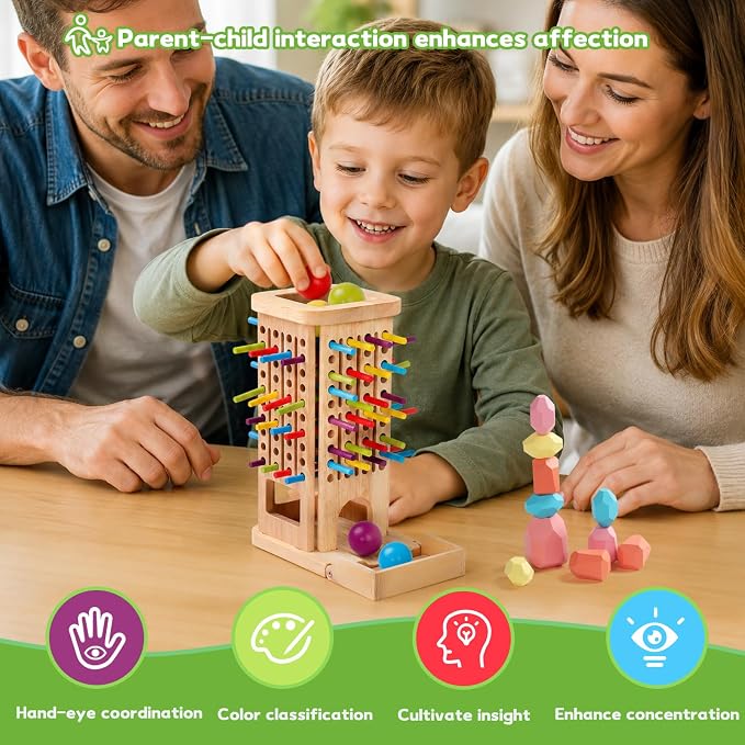 Montessori Toys for 3 Year Old, Fine Motor Skills Pick Up Sticks Ball Drop | Stacking Game, 40 Colorful Sticks & Dice, Educational Math Games, Interactive Family Game Night Gift for Kids 4 5 6 7 8
