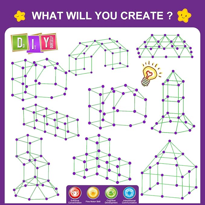 SpringFlower Fort Building Kit for Kids,STEM Construction Toys, Educational Gift for 4 5 6 7 8 9 10 11 12 Years Old Boys and Girls,Ultimate Creative Set for Indoor & Outdoors Activity,140 Pcs,Purple