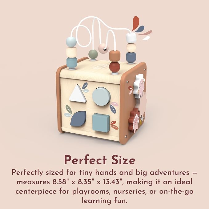 5-in-1 Activity Cube, Educational Wooden Toy with Bead Maze, Shape Sorter, Gears, Puzzle & More, Develops Social, Communication & Numeracy Skills, Non-Toxic Paint, Ideal for Kids | bead maze, shape sorter, gears, puzzle, 5-in-1 cube, montessori toys, p...