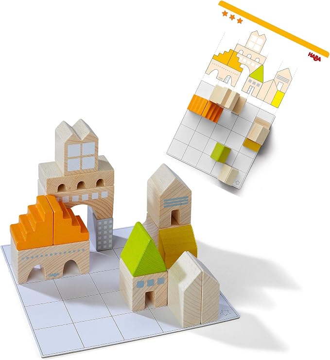 HABA Wooden Building Blocks STEM Toy, Logical Master Builder Montessori Toys with 26 Building Blocks & 16 Challenge Cards, Puzzle Game for Kids for Ages 5+, Made in Germany