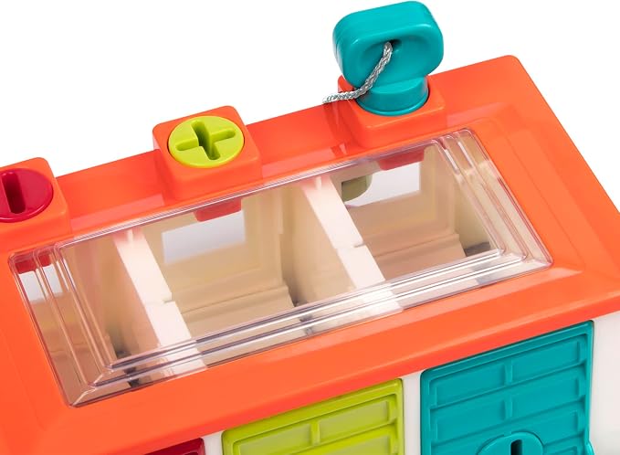 Battat 3-Car Garage, Color Sorting Push-and-Go Playset, Toddler | playset with matching keys, transparent roof, take-along handle, color and shape matching, Toddler, 2+ Years