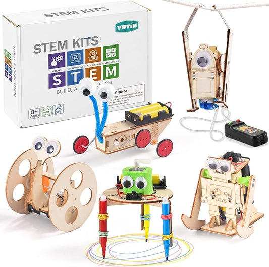 5-in-1 STEM Kit for Kids Ages 6-8 8-10, Wood Robot Building Science Kits | Art Crafts for Boys STEM Building Toys 8-12, Robotics 3D Wooden Puzzles Models, 8 9 10 11 12 Year Old Girls Birthday Gifts