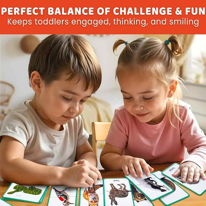 QUOKKA Toddler Puzzles Ages 2-4 – 100% Self-Correcting 16 Realistic Matching Forest Animals – Educational Toddler Puzzles Ages 1-3 with 32 Pcs - Memory Matching Games for 3-5 Years Old Boys and Girls