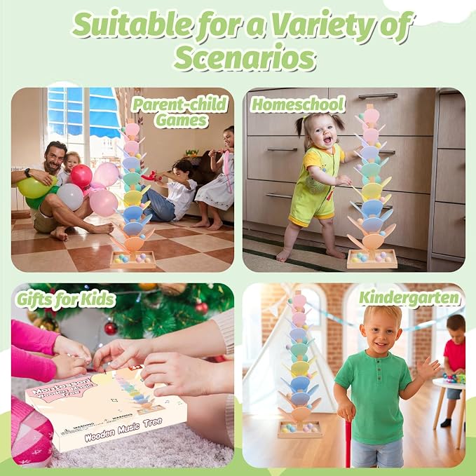 Marble Run Wooden Ball Drop Toys Toddlers 3-5 (Height: 27.8in) (1.1" Balls) | Wood Music Tree for 4-8 Toddlers Musical Game Montessori Toys Learning Color Sorting Sensory Toys for Boys Girls 8-12 Gift