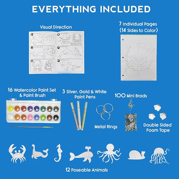 EyeConnect Crafts Ocean 3D Tunnel Book – Hands-on Stationery Craft Kit | Build, paint, create a unique pop-in book with 12 posable animals! Screen-free STEAM activity, gift. No tools/glue needed, 8+
