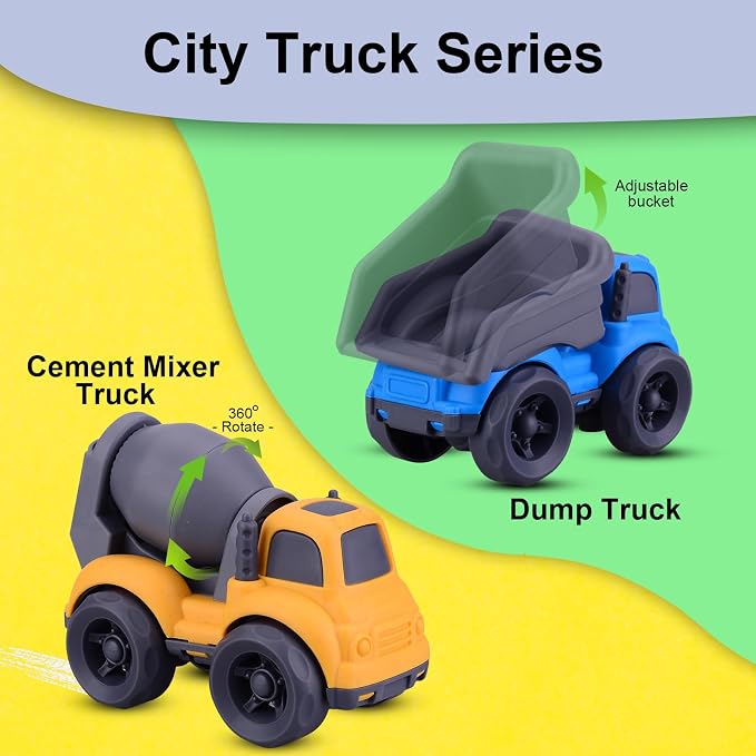 Aigitoy Toddler Car Toys Set - Mixer and Dump Truck for 2-4 Years Old | Sandbox Outdoor Vehicles Toys, No BPA, Phthalates, PVC, Recycled Plastic, Easter Christmas Birthday Gifts Boys Girls (Blue)
