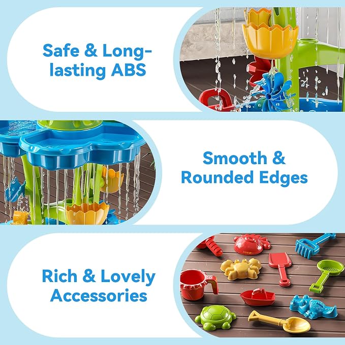 HeySplash Water Table for Toddlers 3-Tier with Toy Accessories | Kids Water and Sand Activity Sensory Playset, Sand Table Summer Splash Sensory Table for Outdoor Beach Backyard Garden, Blue