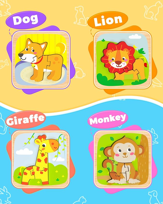 Benresive Wooden Toddler Puzzles, Montessori Toddler Toys for 1 2 Year Old | 4 Pcs Puzzles, 1 2 3 Year Old Girl Boy Great Gifts, Learning Educational Preschool Bolck Toys for 1 2 3 Year Old