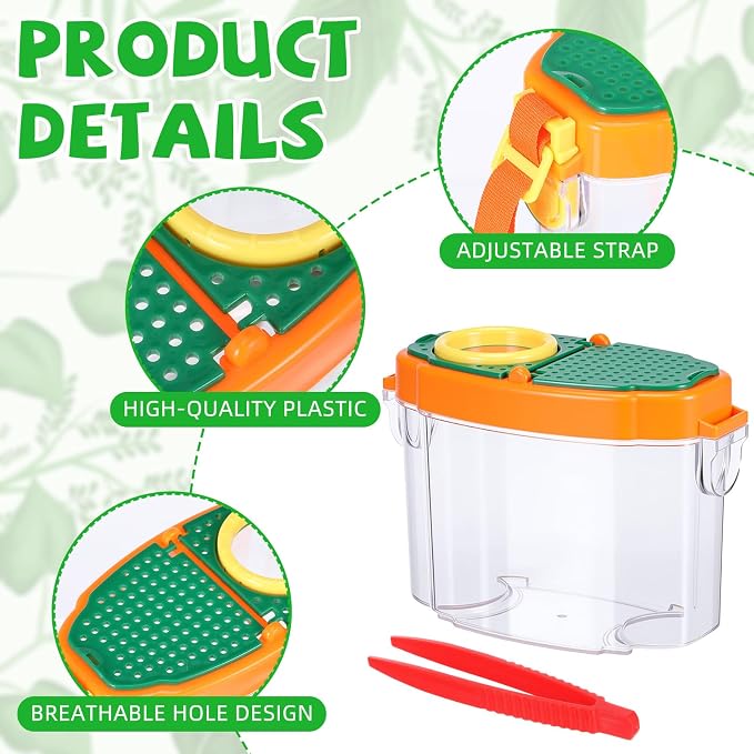 Halloscume 3 Pcs Bug Catchers for Kids Collection Viewer for Kids Critter Insect Cage Bug Tweezer Magnifying Insect Box Magnifier Container Butterfly Catcher Cage, Science Nature Exploration Tools