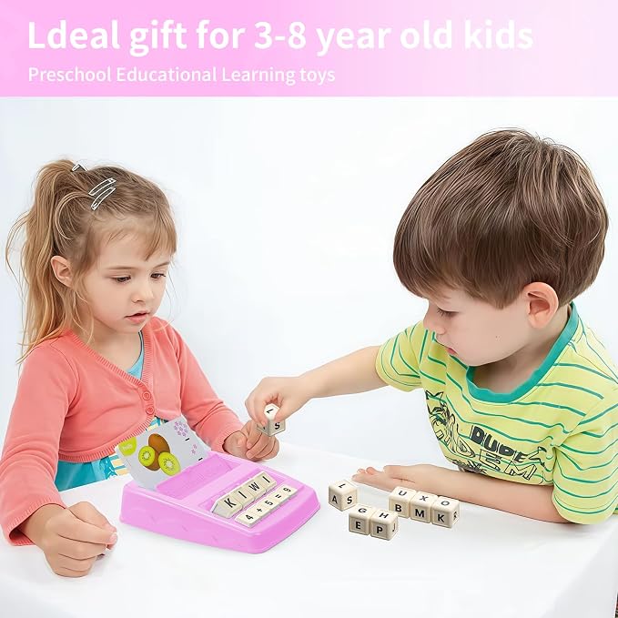 Ondalis Toys for 3-8 Year Olds Girls, Matching Letter Spelling Games for Kids Ages 3-8 Preschool Learning Educational Toys for Kids Birthday Gifts for 3-8 Year Olds Girls Pink