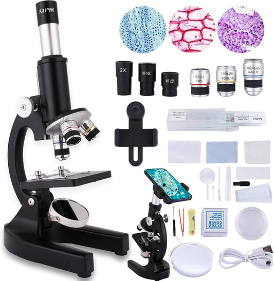 Microscope for Kids & Adults,40X-2000X Microscope with Phone Adapter & Slides Set,Suitable for Students School Lab and Home Education